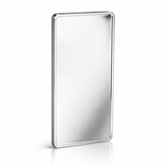 Rectangular mirror finish silver bar on a white background