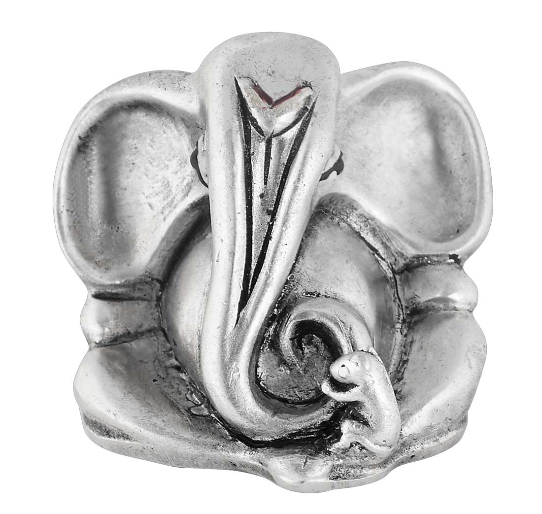 Silver Ganesha Murti With Long Trunk. Antique Look God Ganesh Idol