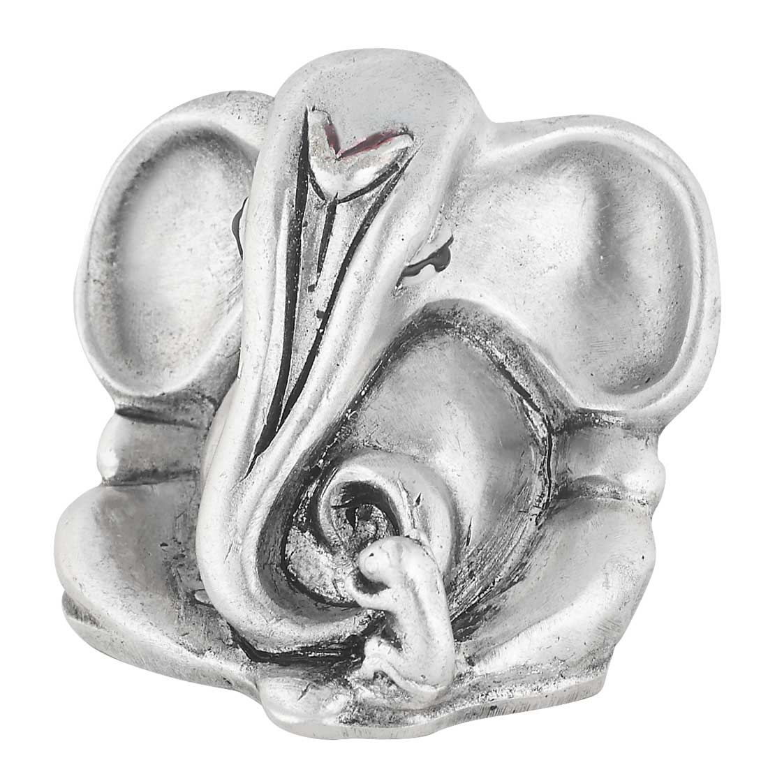 Silver Ganesha Murti With Long Trunk. Antique Look God Ganesh Idol