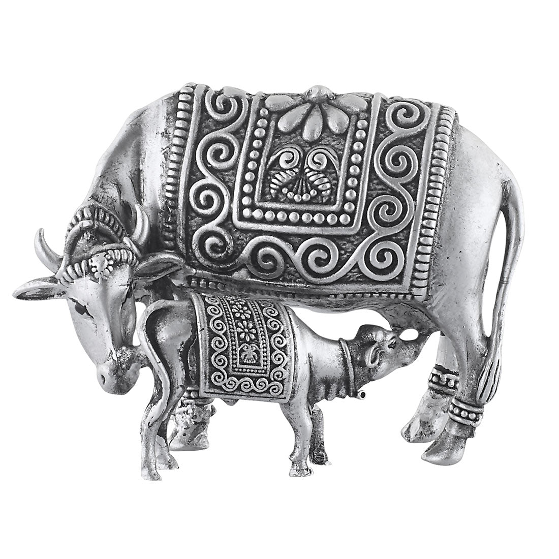 cow and calf statue in silver