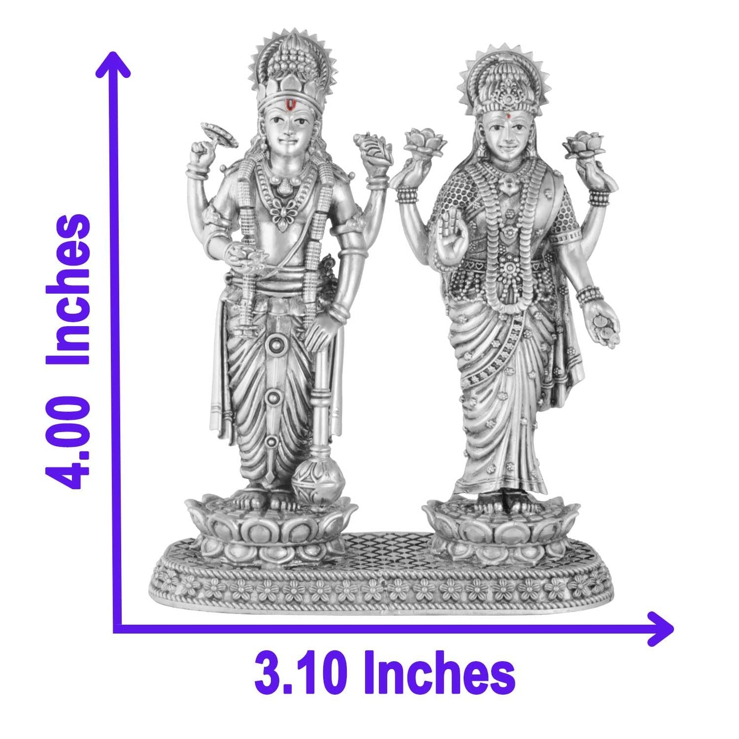 Silver 925 Vishnu Laxmi Idol Statue, God Narayan Lakshmi Murti
