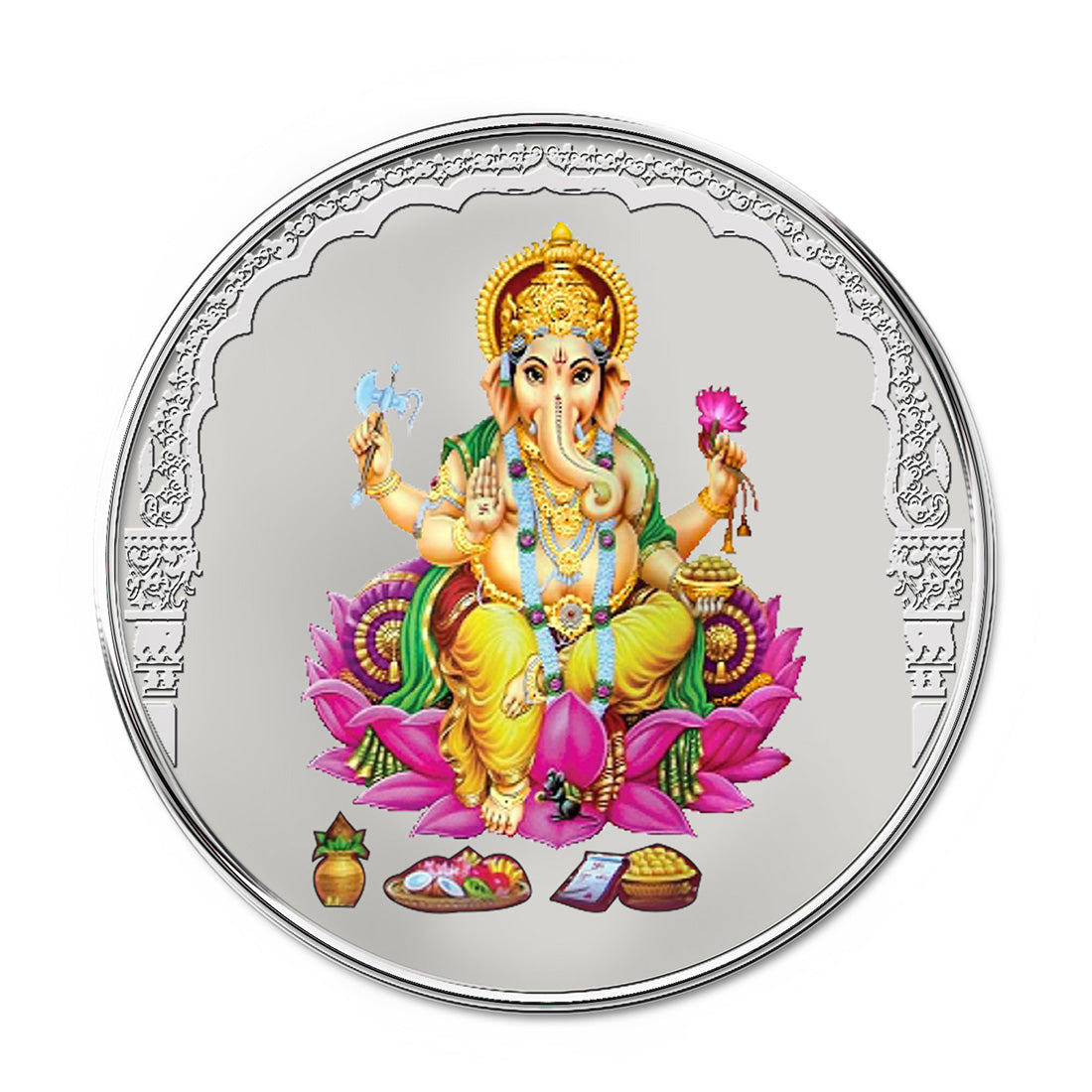 color ganesh silver coin