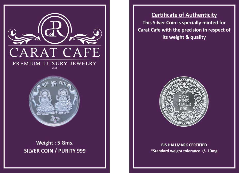 silver coin in card packing with Ganesh Laxmi images embossed on pure silver coin