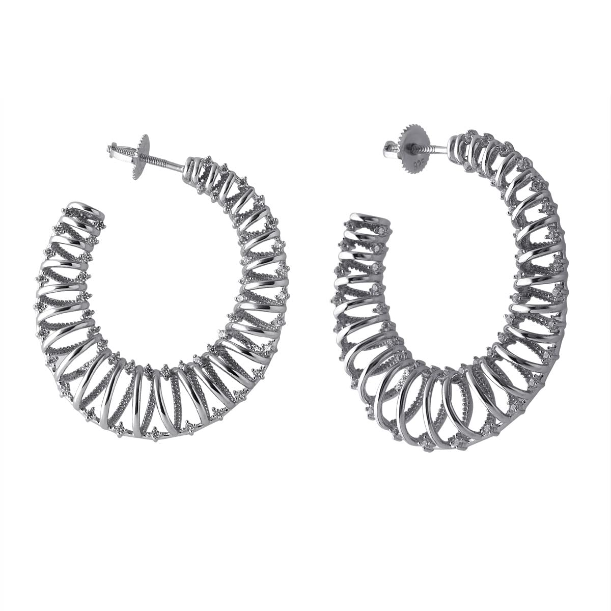 CaratCafe Pure Silver Earrings Big Spiral Bali Round CZ White Gold Color Earrings For Women Girls