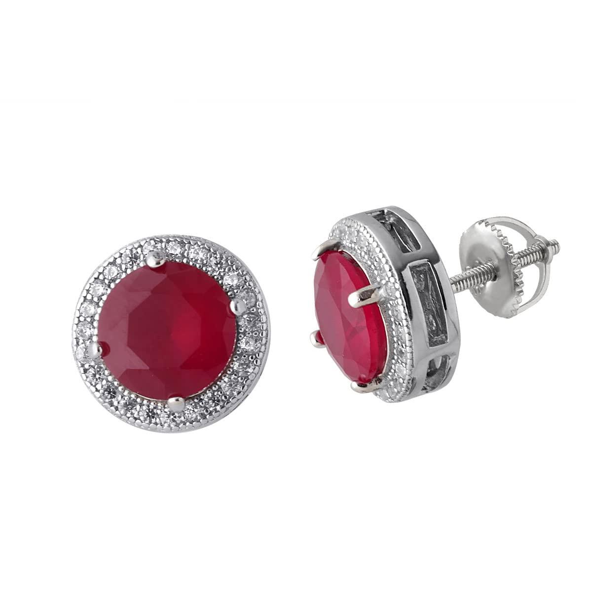 Natural Ruby Halo White Gold Over Earrings 2024 925