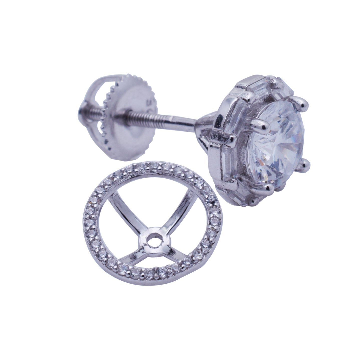 CaratCafe 92.5 Pure Silver Earrings Detachable Double Layer CZ White Gold Earrings For Women & Girls