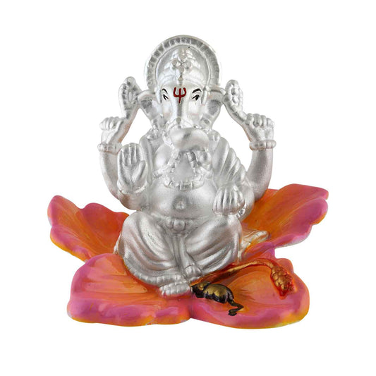 Silver 990 Ganpati on flower