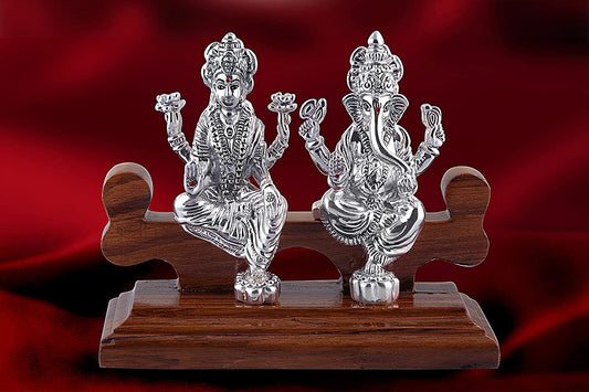 CaratCafe Silver Maa Laxmi Ganesh Idol Statue