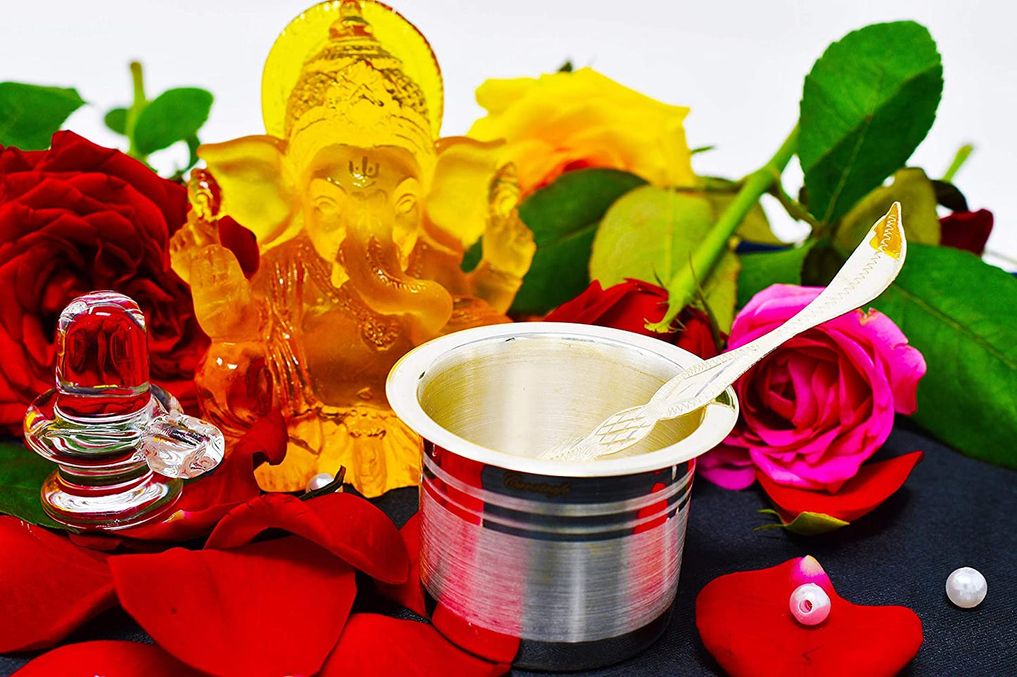CaratCafe Pure Silver Panchapatra Set of Glass + Spoon