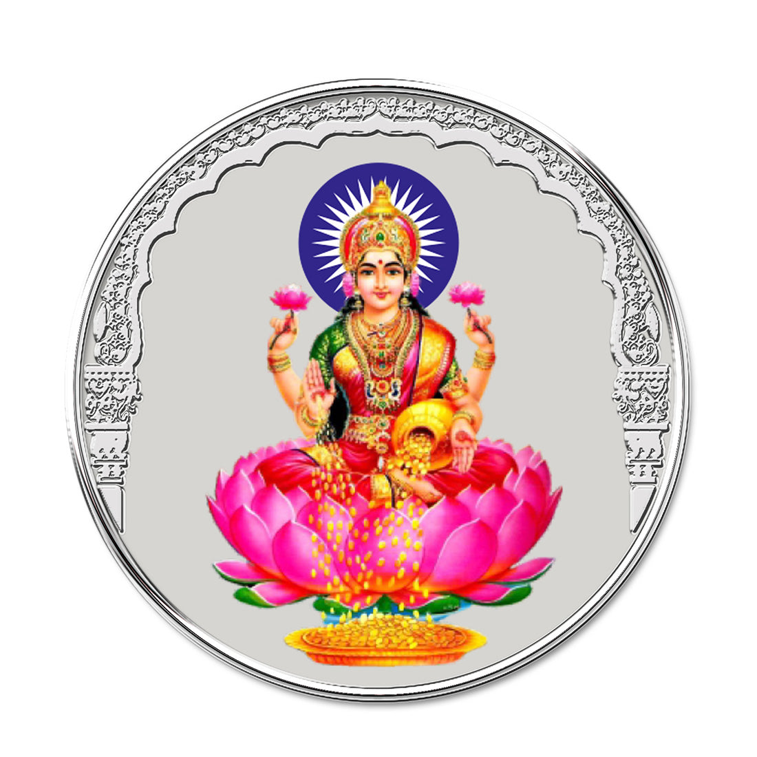 colour silver laxmi coin