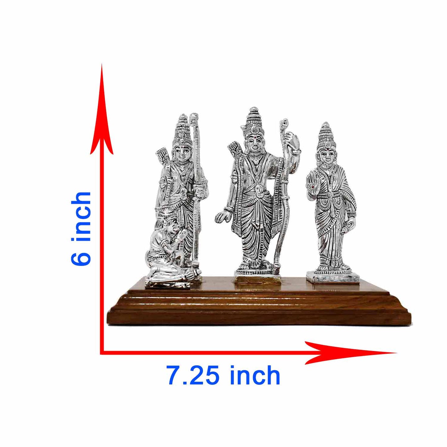 Silver Ram Darbar showing dimension of Ram darbar on wooden base
