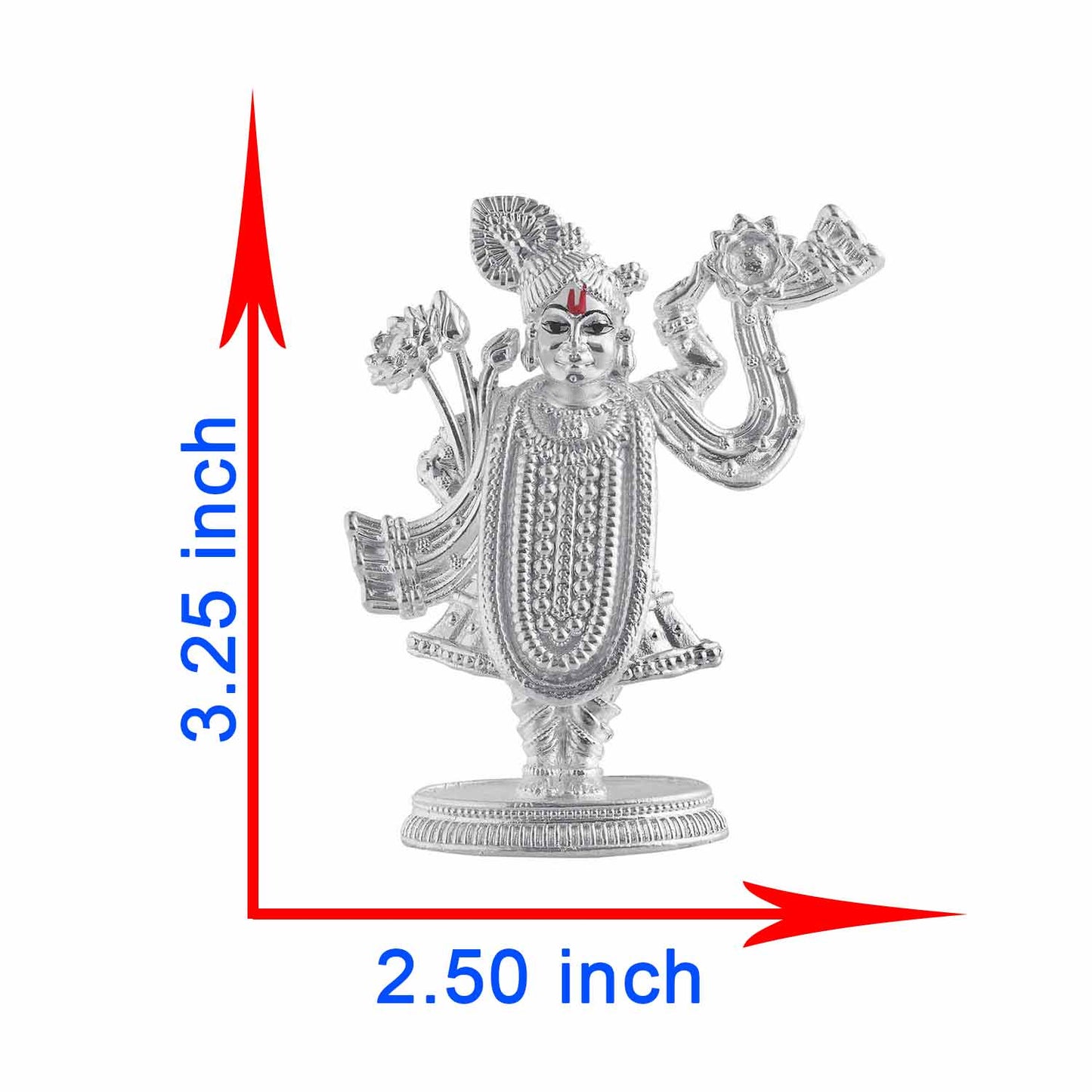 Pure Silver Shreenathji Murti Showing dimension of shrinathji idol