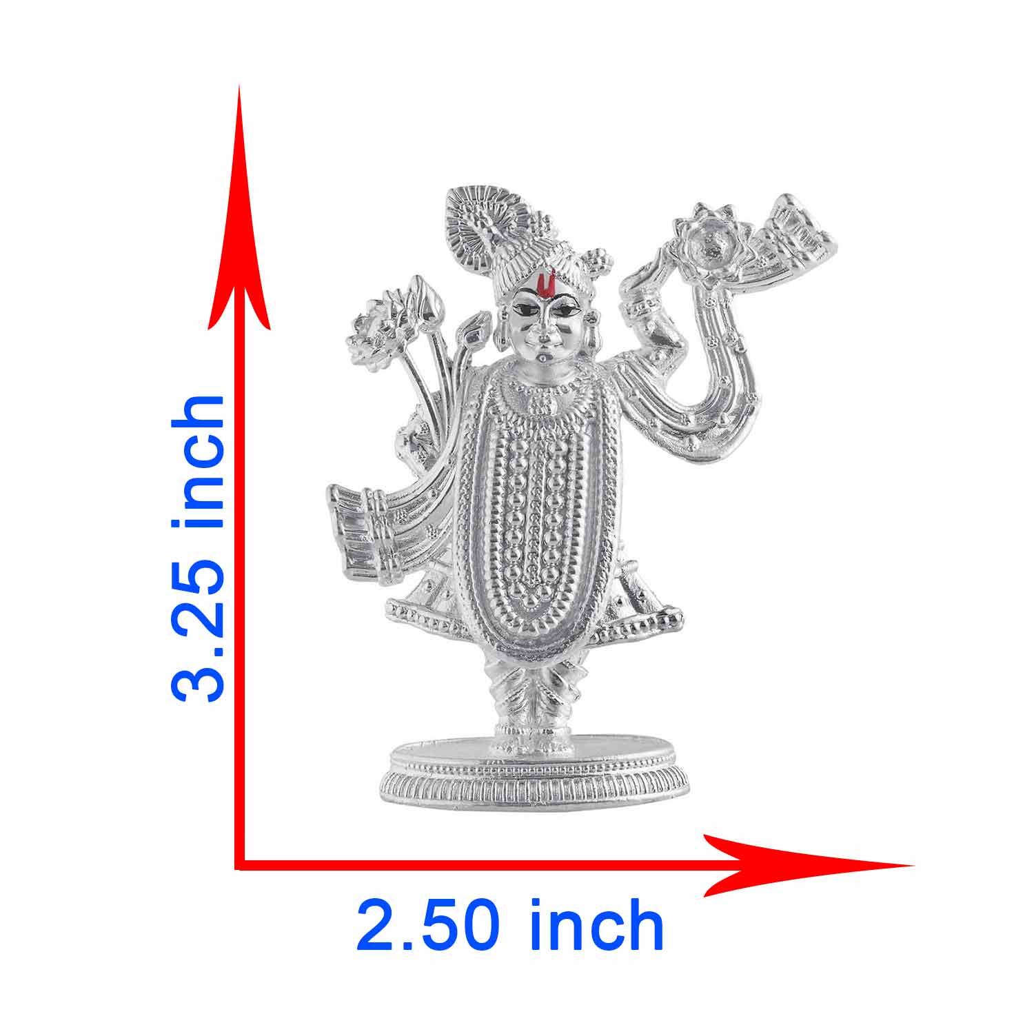 Pure Silver Shreenathji Murti Showing dimension of shrinathji idol