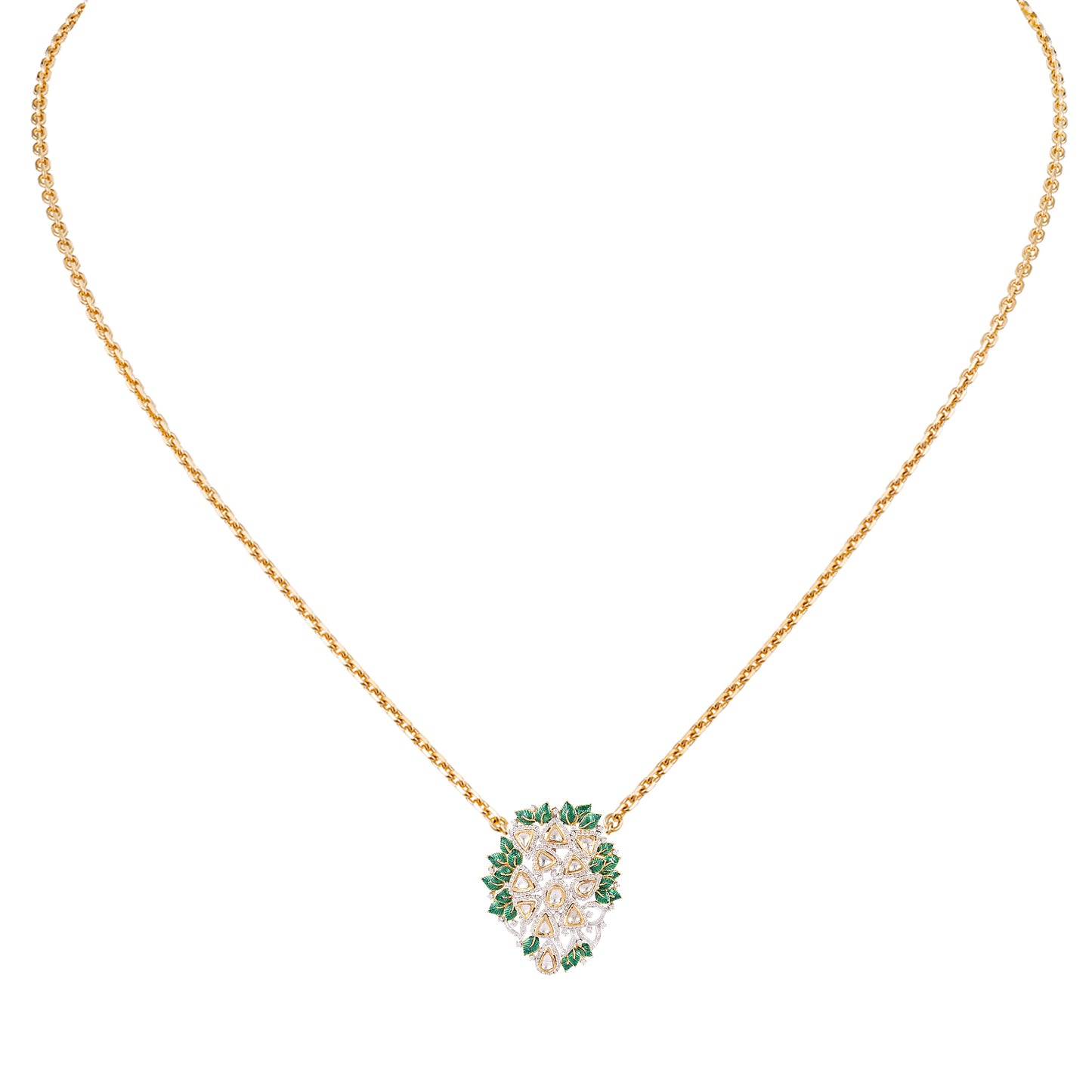 Green Leaf Diamond Pendant 14K Gold