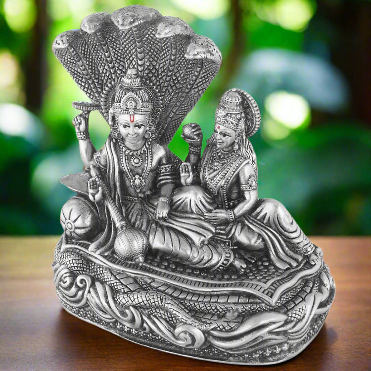 925 Sterling Silver Vishnu Lakshmi Idol for Car Dashboard - BIS Hallmark Certified at CaratCafe