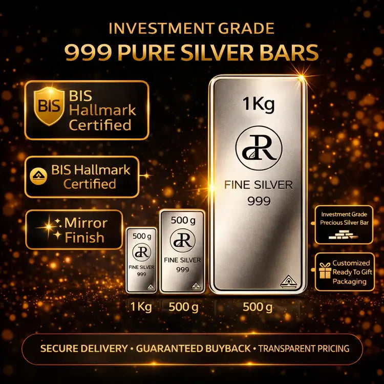Investment Grade Pure 999 Silver Bars in Multiple Sizes - BIS Hallmark Certified at CaratCafe