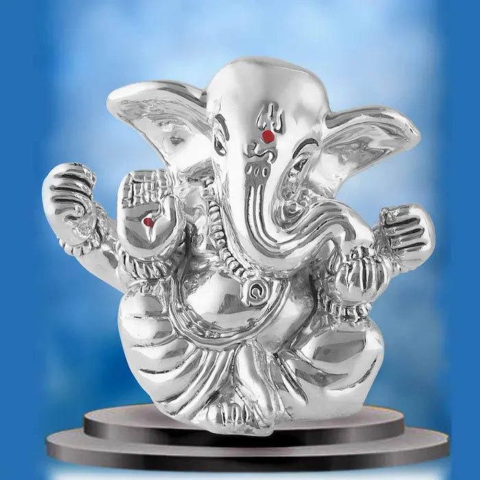 999 Pure Silver Ganesha Idol with Red Tikka - BIS Hallmark Certified at CaratCafe