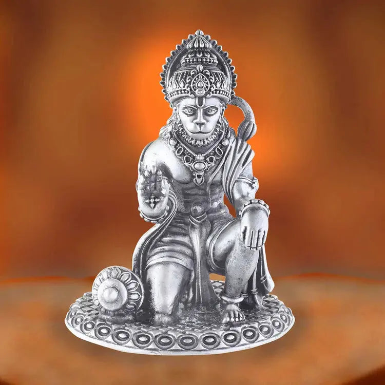 925 Sterling Silver Hanuman Idol in Sitting Blessing Pose - BIS Hallmark Certified at CaratCafe