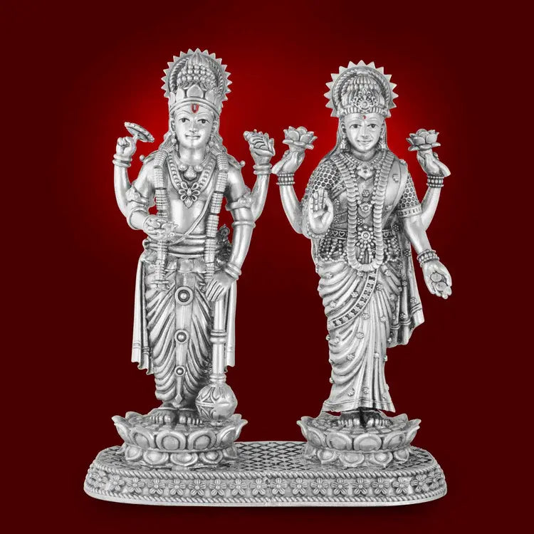 Pure Silver Narayan Lakshmi Idol for Home & Office Mandir - BIS Hallmark Certified at CaratCafe