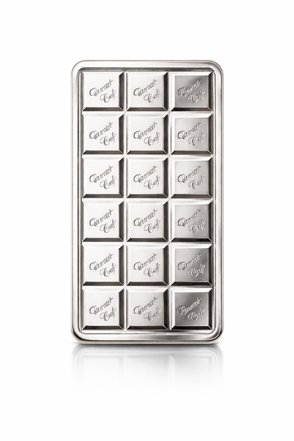 silver bar 100 g with chocolate cubes cut shape 