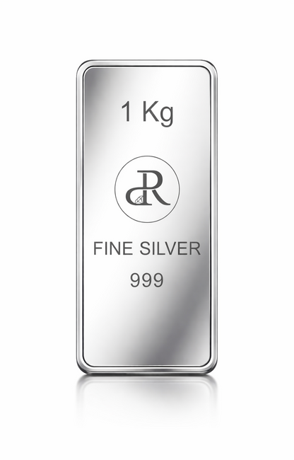 1 kg fine silver bar with a visible brand logo on a white background