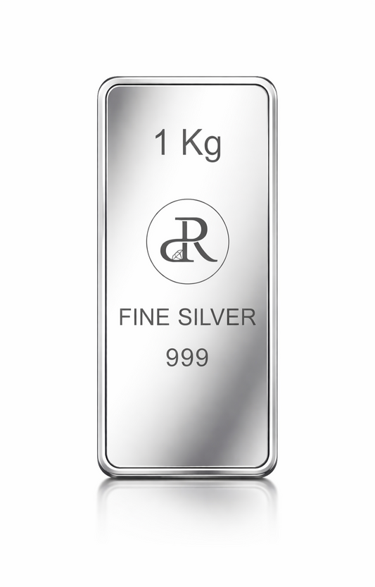 1 kg fine silver bar with a visible brand logo on a white background