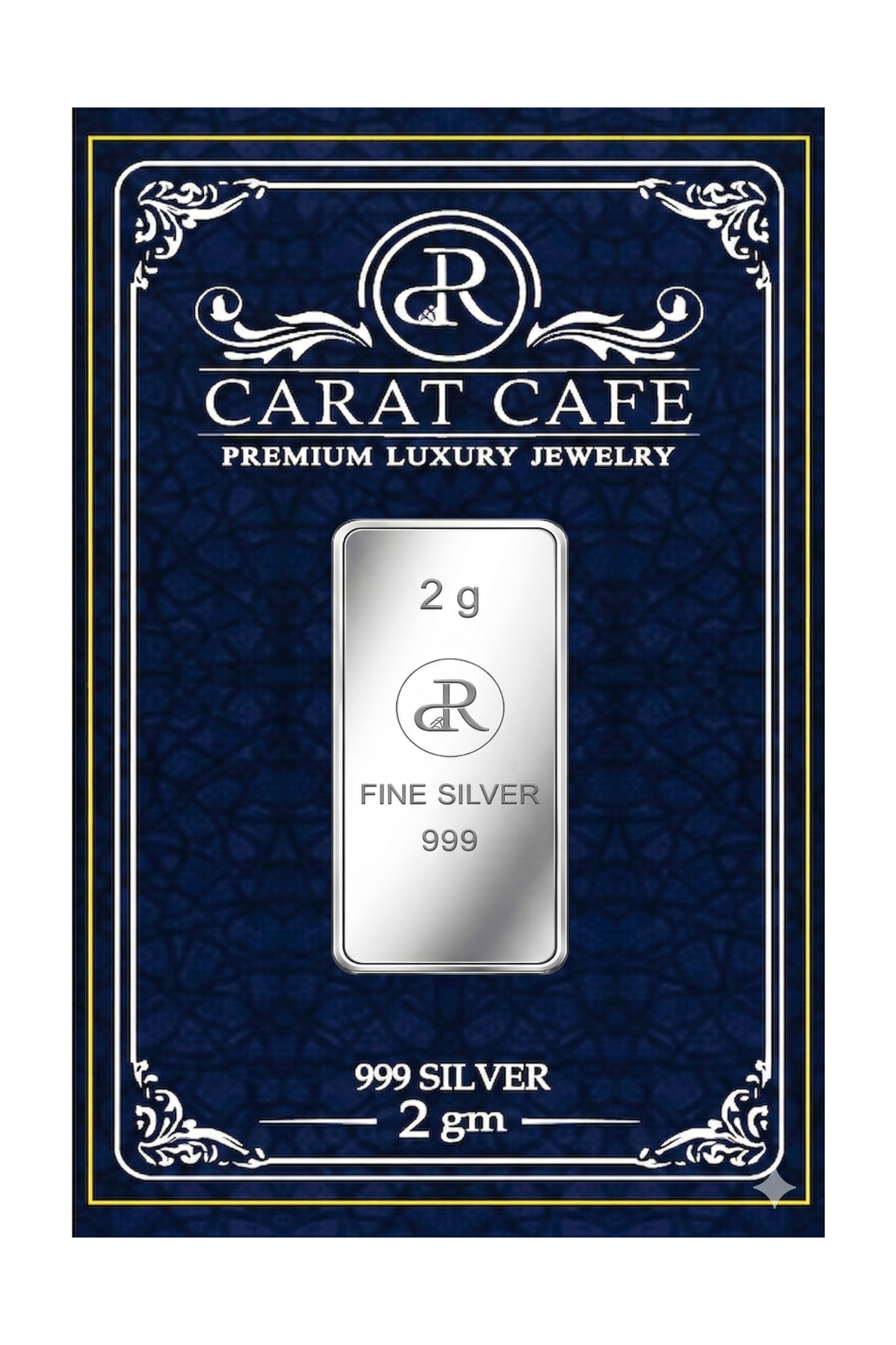 Carat Cafe silver bar packaging with blue background