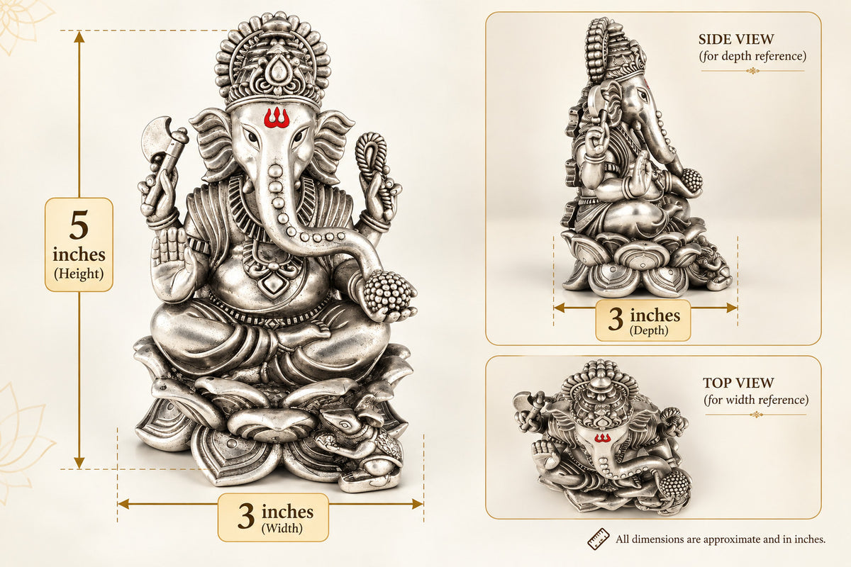 925 silver Ganesh idol size and dimensions graphic