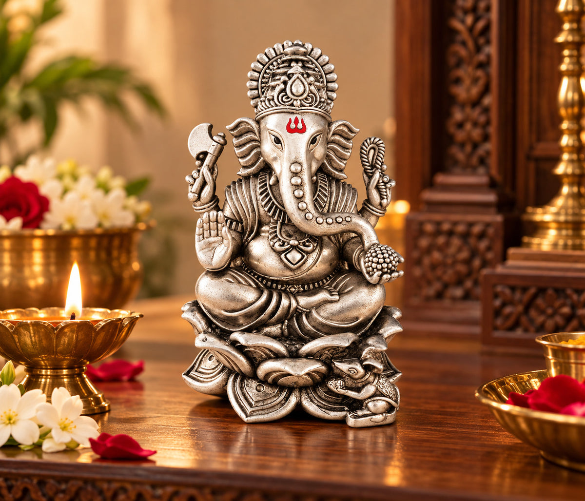 925 silver Ganesh idol displayed in a home interior