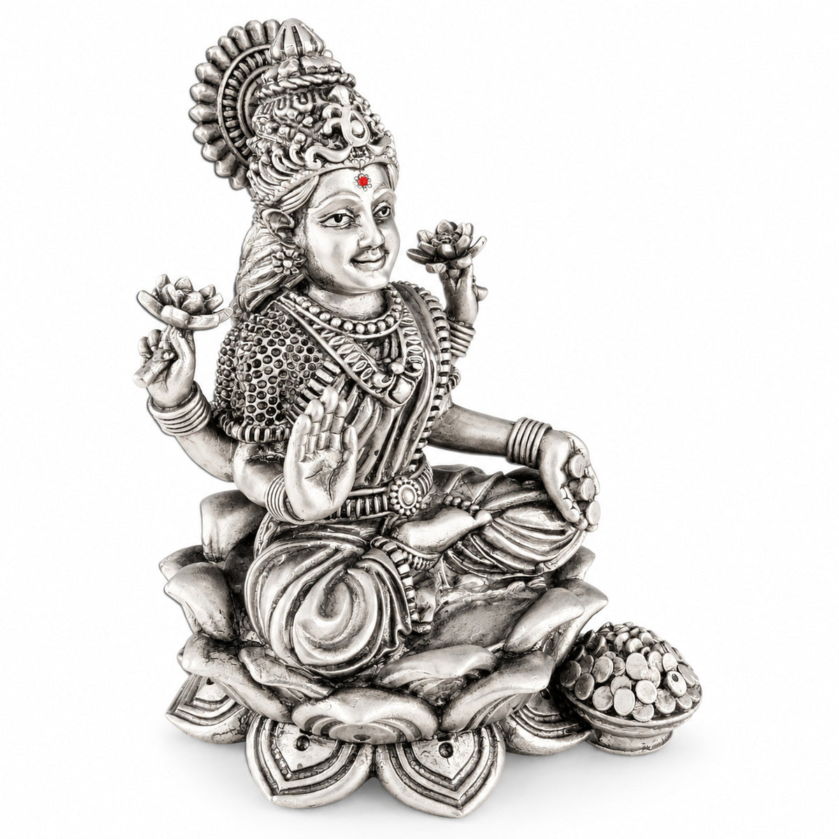 925 silver Maa Laxmi idol, 5 inch left angle