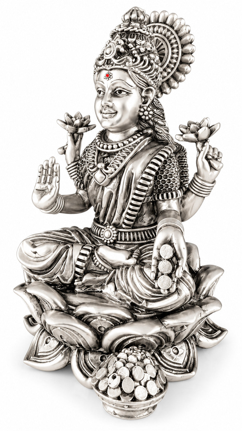 925 silver Maa Laxmi idol, 5 inch right angle