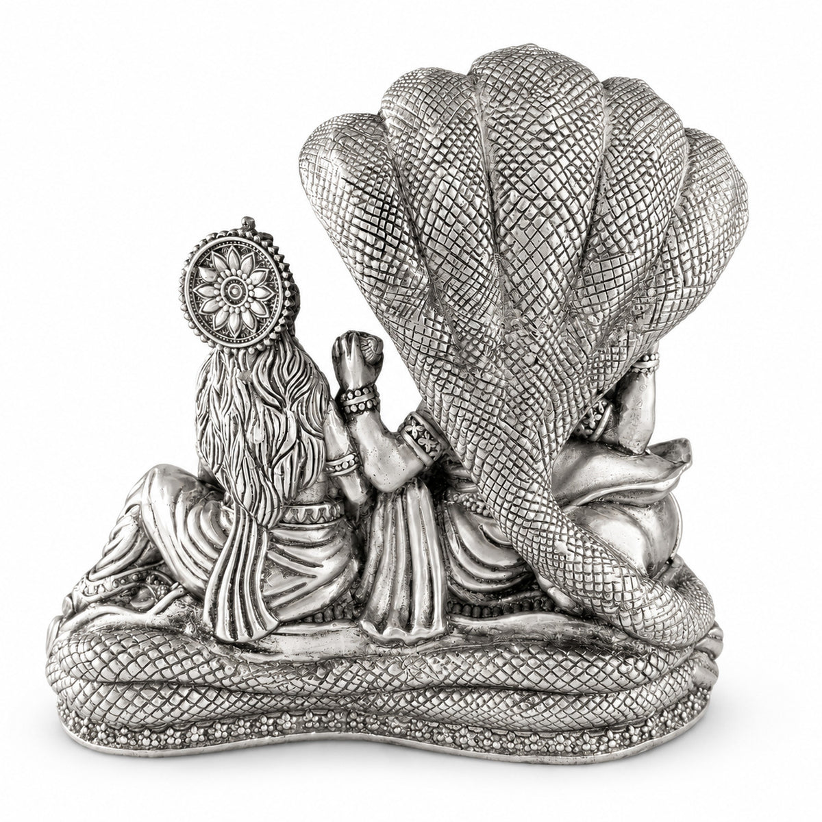 925 silver Narayan Laxmi idol under Sheshnag, 5 inch back view