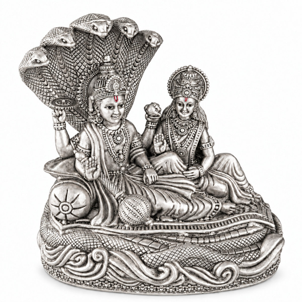 925 silver Narayan Laxmi idol under Sheshnag, 5 inch front view