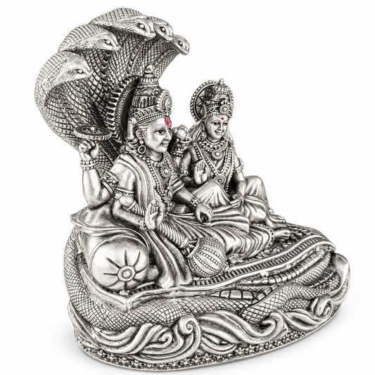925 silver Narayan Laxmi idol under Sheshnag, 5 inch side view