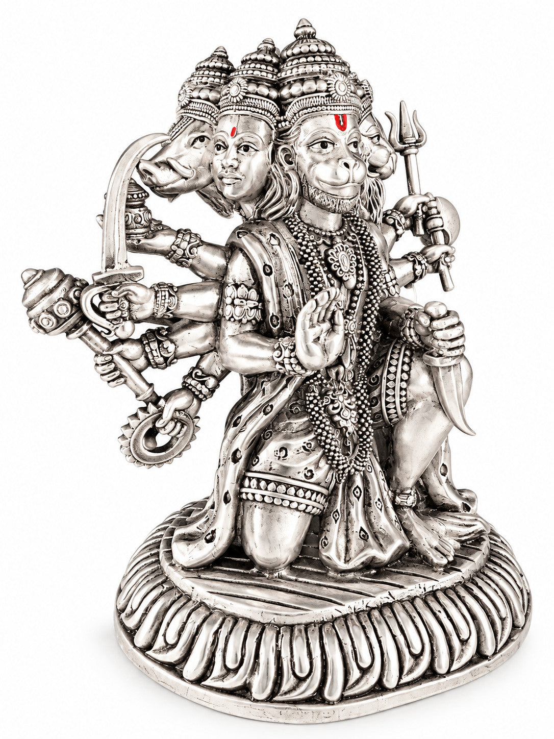 925 silver Panchmukhi Hanuman idol, 5 inch left angle