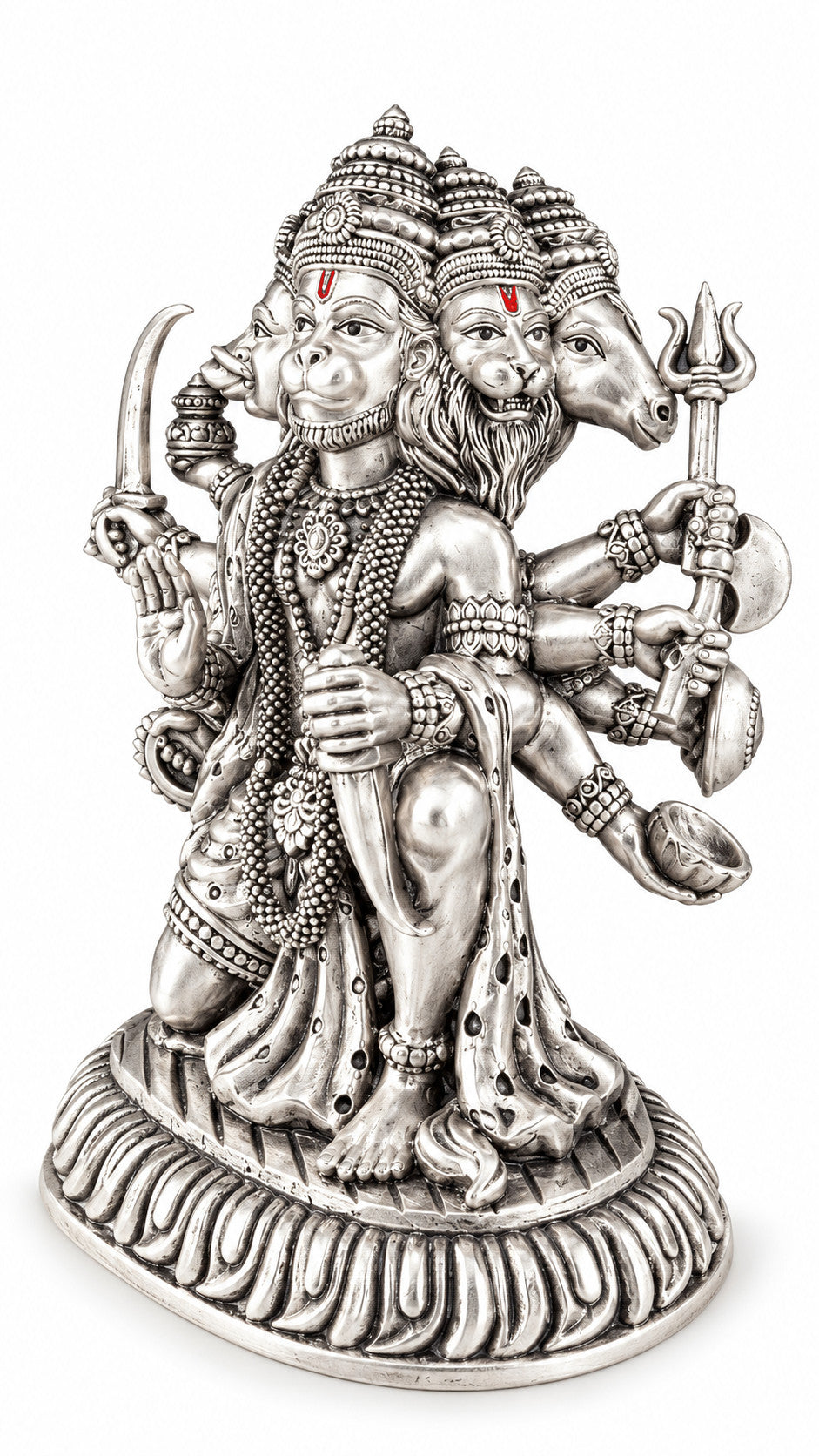 925 silver Panchmukhi Hanuman idol, 5 inch right angle