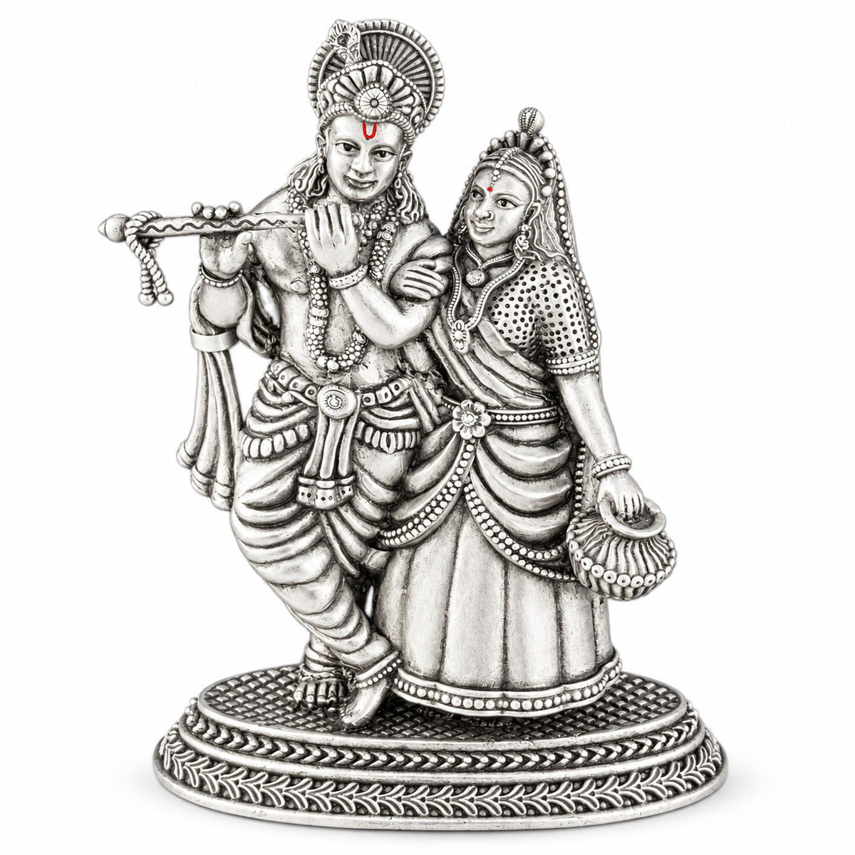 925 silver Radha Krishna idol in antique finish, 5 inch front view