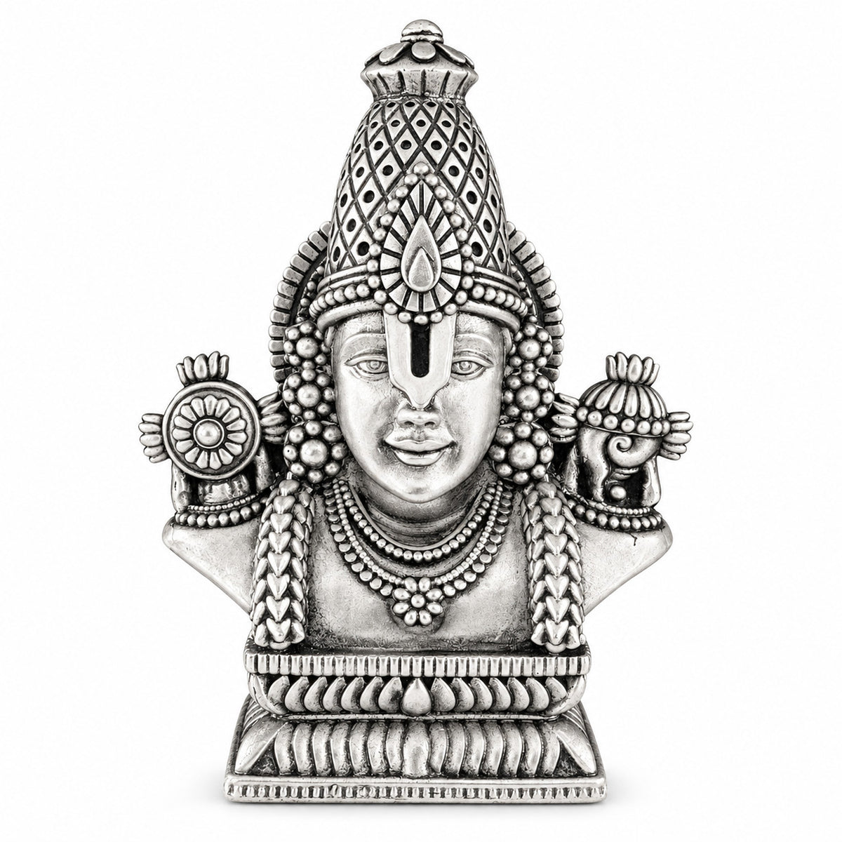 925 silver Tirupati Balaji bust idol in antique finish, 4 inch front view