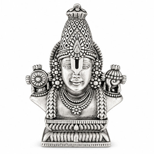 925 silver Tirupati Balaji bust idol in antique finish, 4 inch front view
