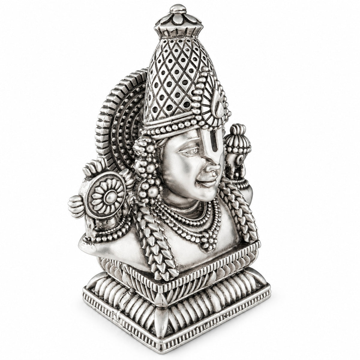 925 silver Tirupati Balaji bust idol, 4 inch left angle