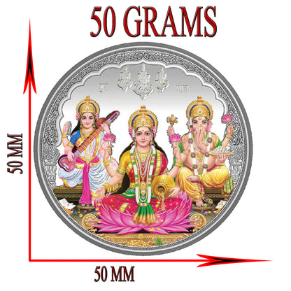 Color Pure Silver Coin 999 Laxmi Ganesh Saraswati