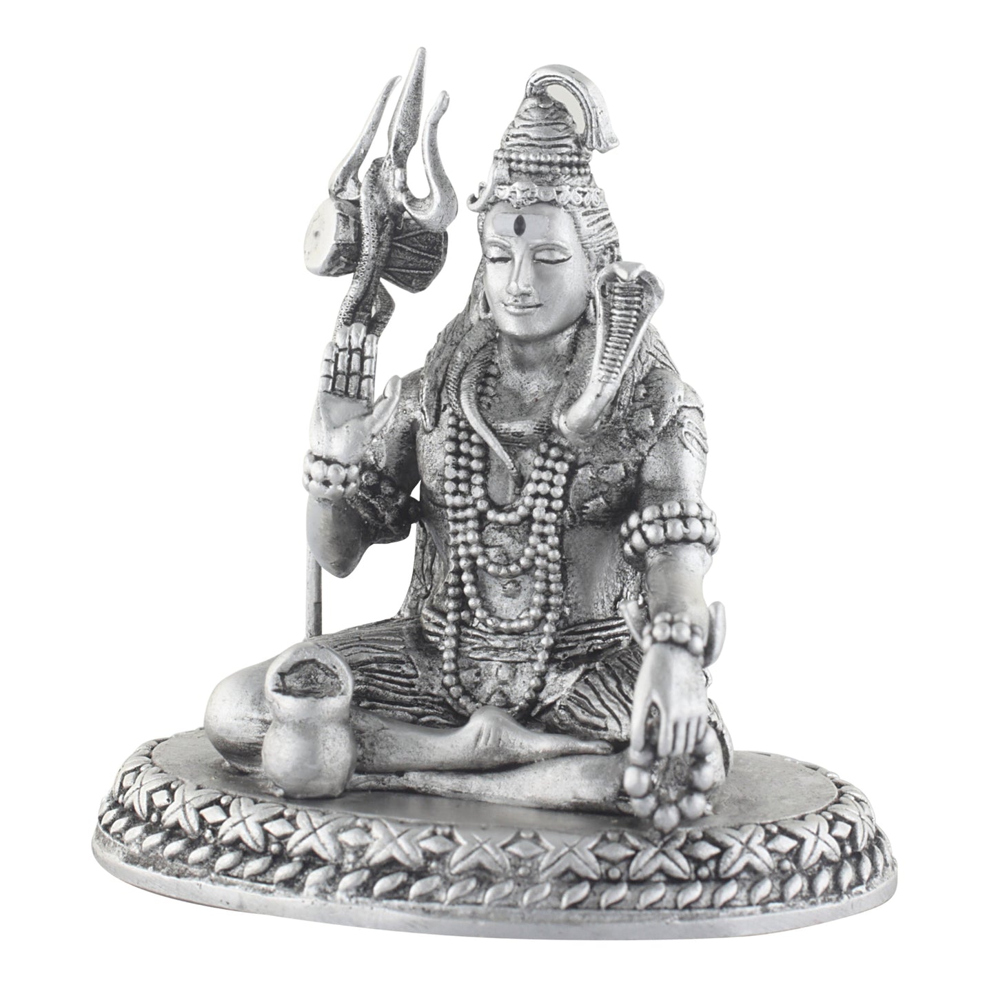 Statue of a seated shiva with a trident on a white background