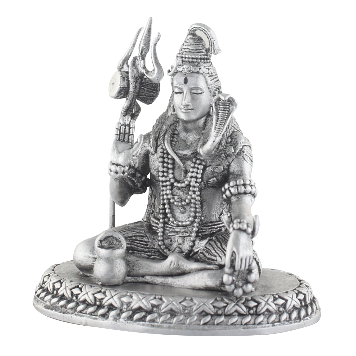 Statue of a seated shiva with a trident on a white background