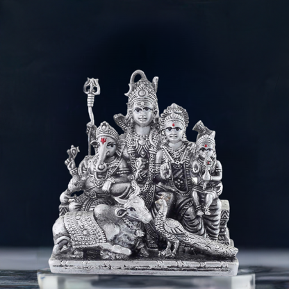 Silver Shiv Parivar Lord Shiva Maa Parvati Ganesh Ji Kartikeya Nandi & Peacock Idol