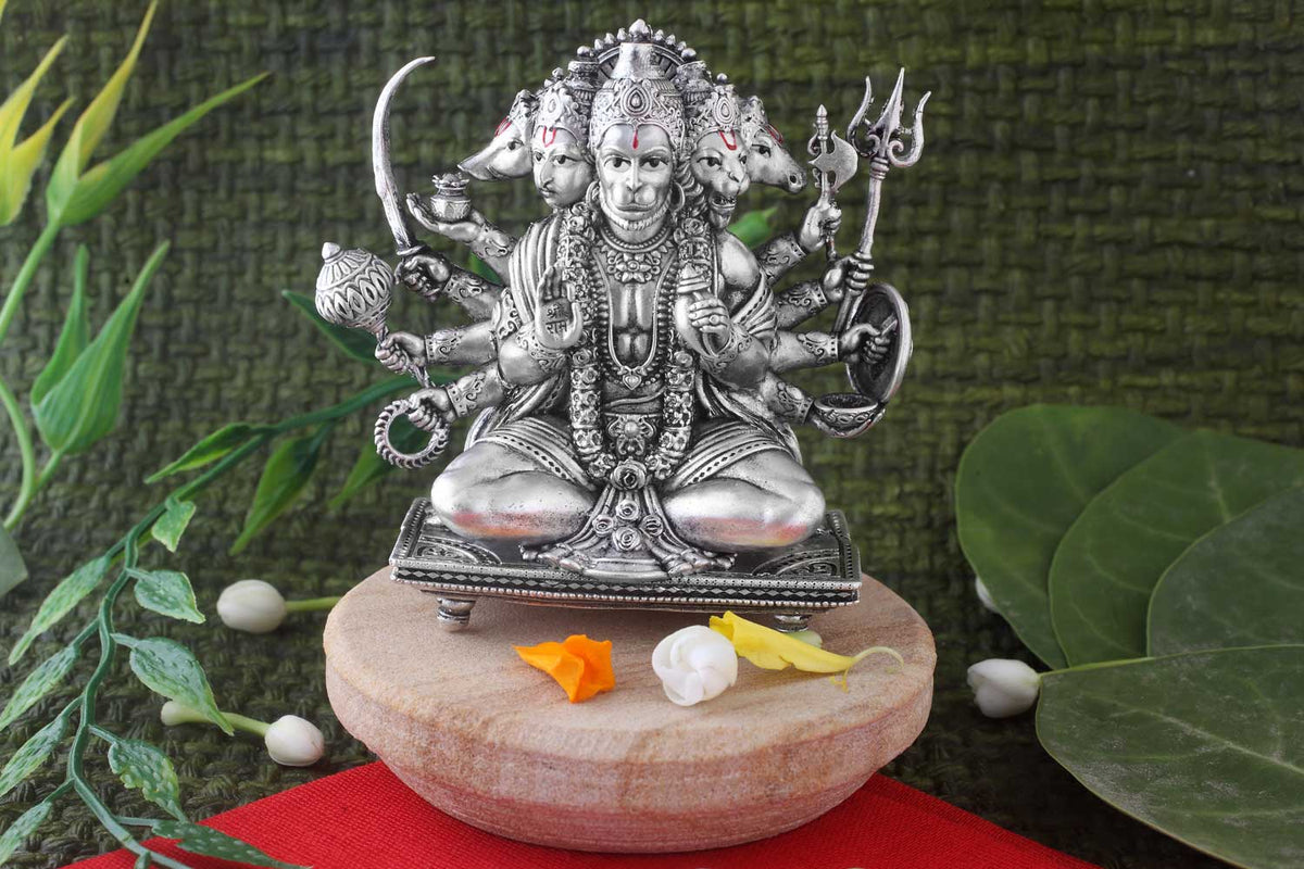 Panchmukhi Hanuman idol in 925 silver, devotional presentation