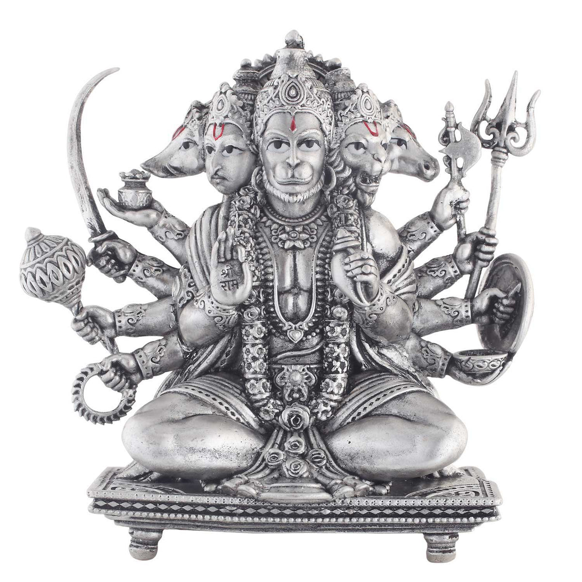 925 silver Panchmukhi Hanuman idol, 4 inch front view