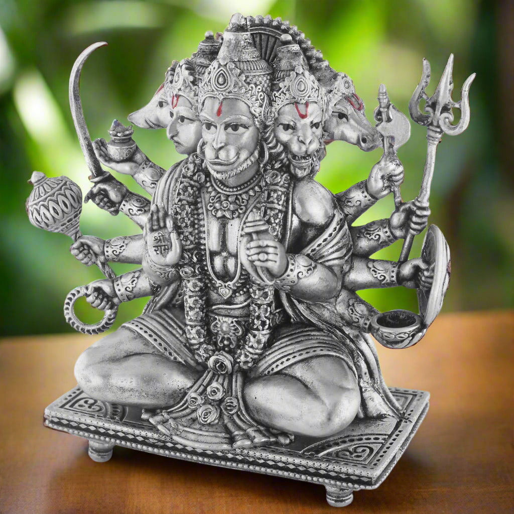 925 silver Panchmukhi Hanuman idol, 4 inch side view