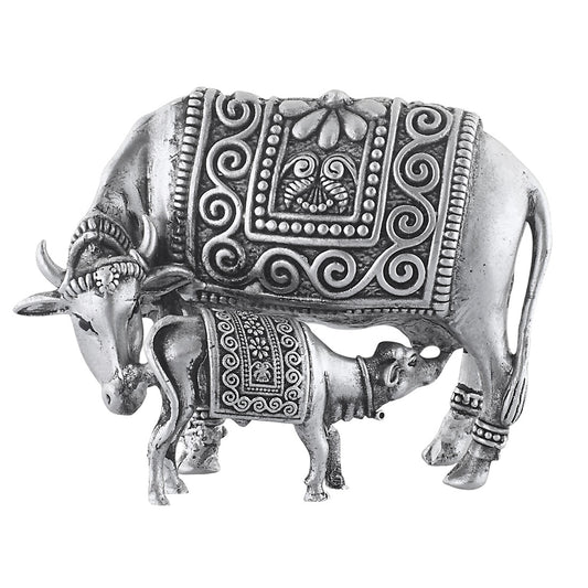 cow and calf statue in silver