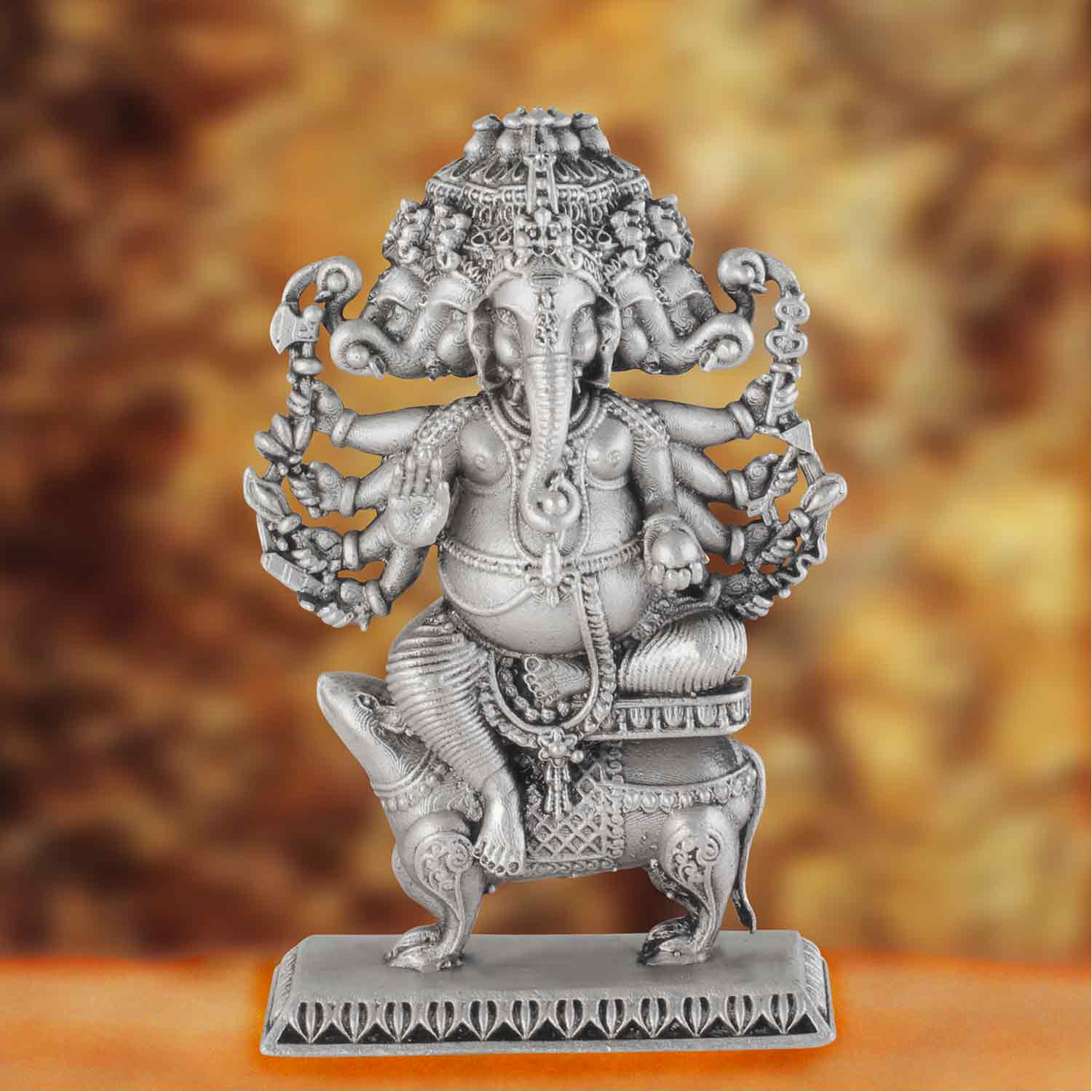 GOLDGIFTIDEAS Silver Plated Vighneshwar Ganesha Idol for Home Decor, Ganpati  Murti for Gift