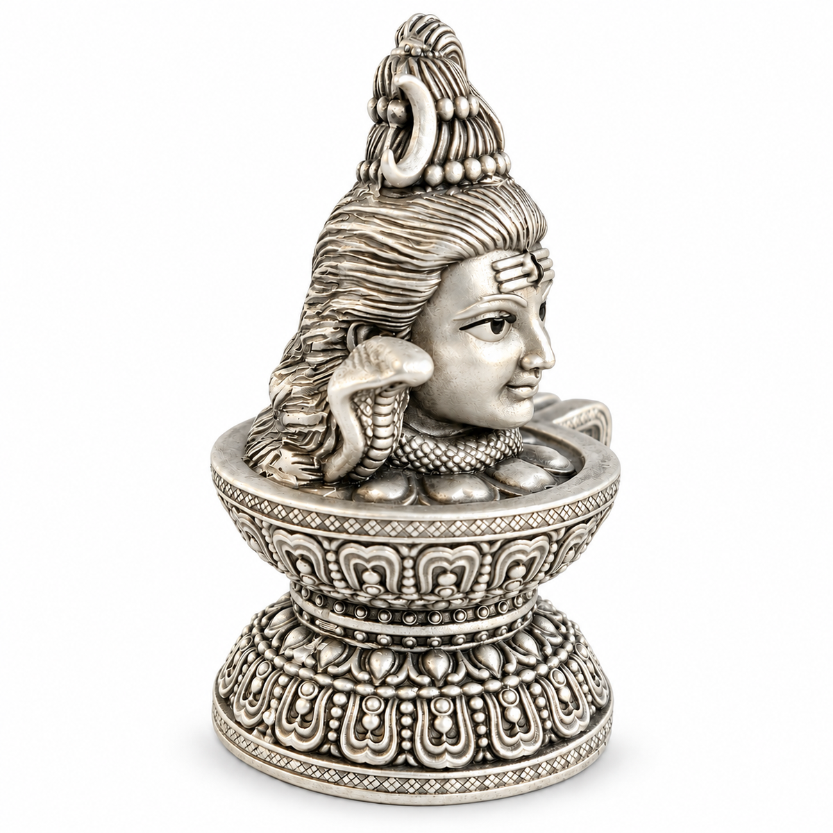 925 silver Lord Shiva face Shivling with Naga, left side view